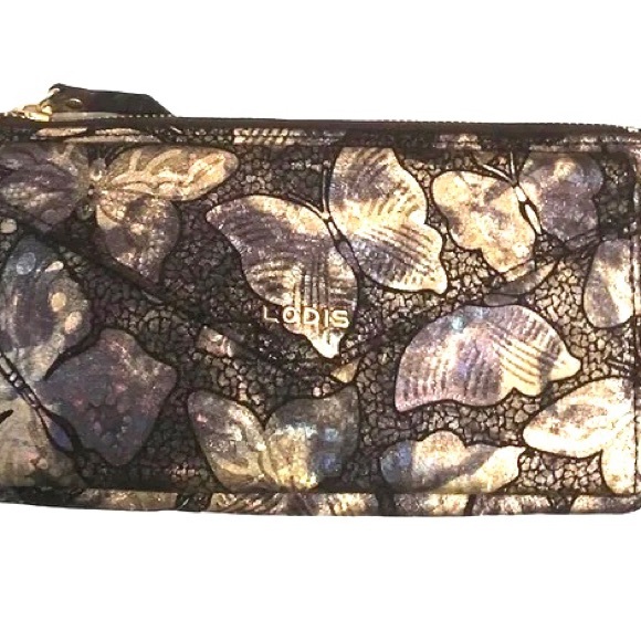 LODIS Los Angeles Leather Iridescent Butterfly Wallet Purse - Picture 3 of 7